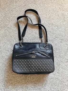GUESS Disco Queen Black Studded Shoulder Bag with Chain Straps